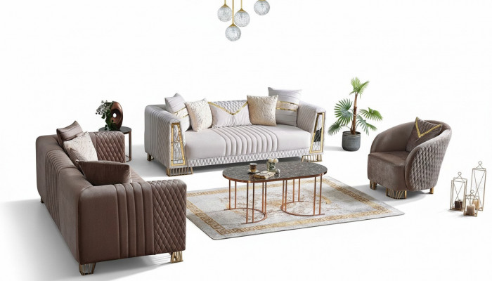 Premium Miwwelen Wunnzëmmer Set 3+3+1 Sëtzplazen Sofagarnitur 2x Sofas Sessell