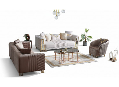 Premium Miwwelen Wunnzëmmer Set 3+3+1 Sëtzplazen Sofagarnitur 2x Sofas Sessell