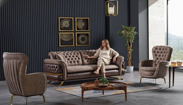 Designer Sofagarnitur 3+3+1 Sëtzplaz Couch Polstersëtz-Set Chesterfield