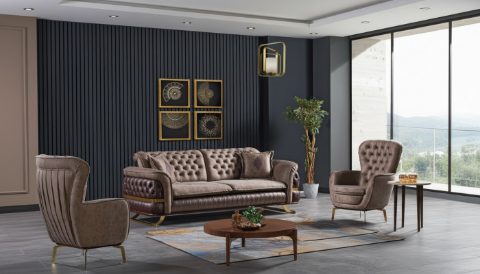 Designer Sofagarnitur 3+3+1 Sëtzplaz Couch Polstersëtz-Set Chesterfield