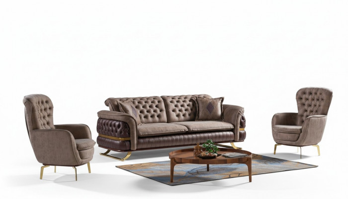 Designer Sofagarnitur 3+3+1 Sëtzplaz Couch Polstersëtz-Set Chesterfield