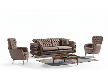 Designer Sofagarnitur 3+3+1 Sëtzplaz Couch Polstersëtz-Set Chesterfield