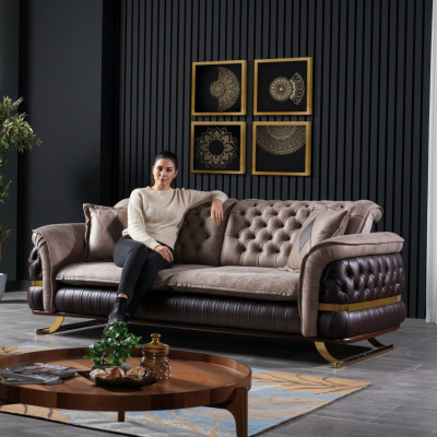 Dräisëtzer Design Canapé 3 Sëtzer Couchen Textil Chesterfield Canapé 3er Stoff Nei