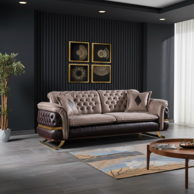 Dräisëtzer Design Canapé 3 Sëtzer Couchen Textil Chesterfield Canapé 3er Stoff Nei