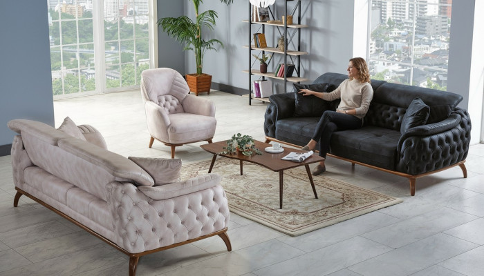 Sofagarnitur 3+3+1 Sëtzer Modern Relax Fotel Chesterfield Modern Stil 3tlg Nei