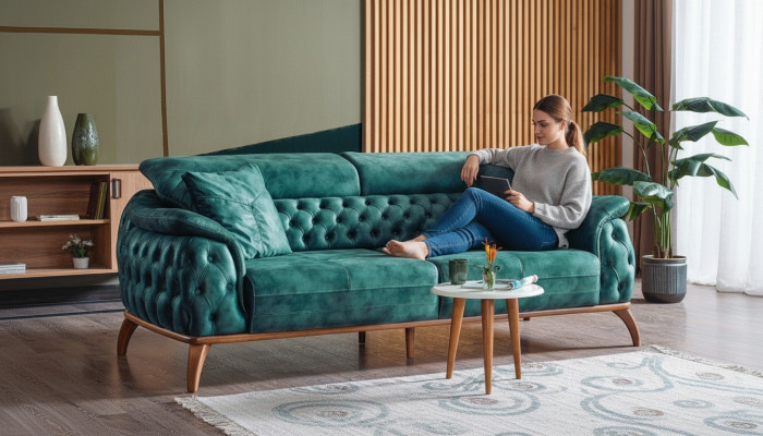 Luxus Chesterfield 3 Sëtz Designer Sofa Couch Polster Couchen Textil Nei