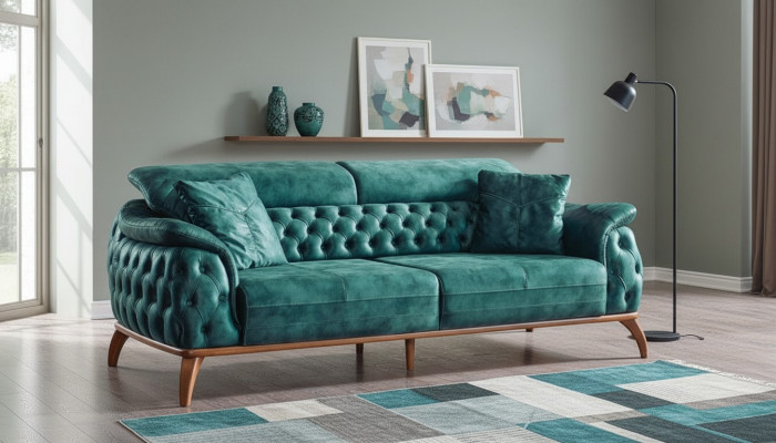 Luxus Chesterfield 3 Sëtz Designer Sofa Couch Polster Couchen Textil Nei