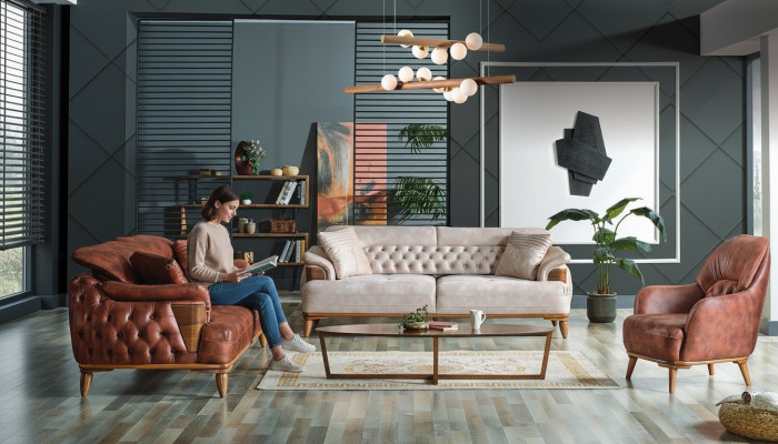 Klassesch Sofagarnitur 3+3+1 Sëtzer Chesterfield Relax Fotell Miwwel Sofa Nei