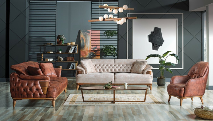 Klassesch Sofagarnitur 3+3+1 Sëtzer Chesterfield Relax Fotell Miwwel Sofa Nei