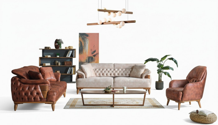 Klassesch Sofagarnitur 3+3+1 Sëtzer Chesterfield Relax Fotell Miwwel Sofa Nei