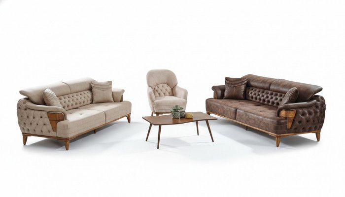 Sofasëtzer 3+3+1 Holz Wunnzëmmer Luxus Sofa Chesterfield Stoff Neien Komplett