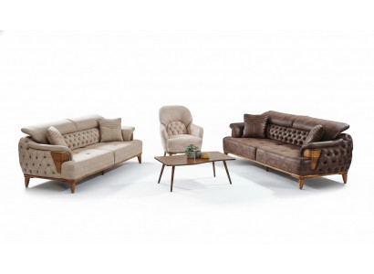 Sofasëtzer 3+3+1 Holz Wunnzëmmer Luxus Sofa Chesterfield Stoff Neien Komplett