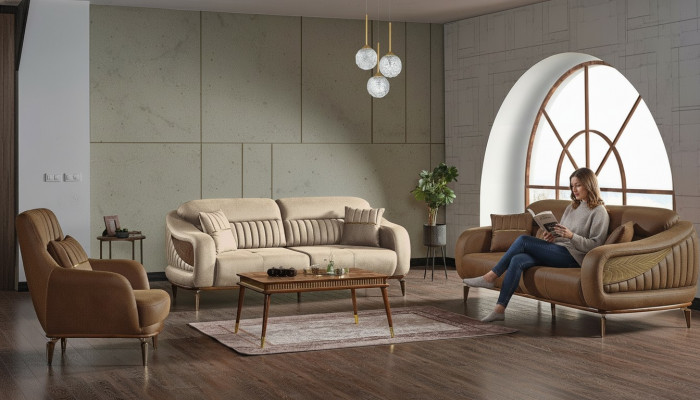 Sofa-Kompositioun 3+3+1 Sëtzer Modern Relax Still Modern Stil 3 Deeler Luxus Wunnzëmmer