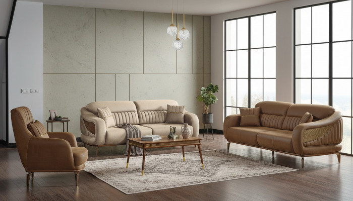 Sofa-Kompositioun 3+3+1 Sëtzer Modern Relax Still Modern Stil 3 Deeler Luxus Wunnzëmmer