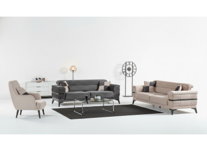 Sofa Garnitur 3+3+1 Holz Wunnzëmmer Luxus Sofa Modern Stoff Nei Komplett