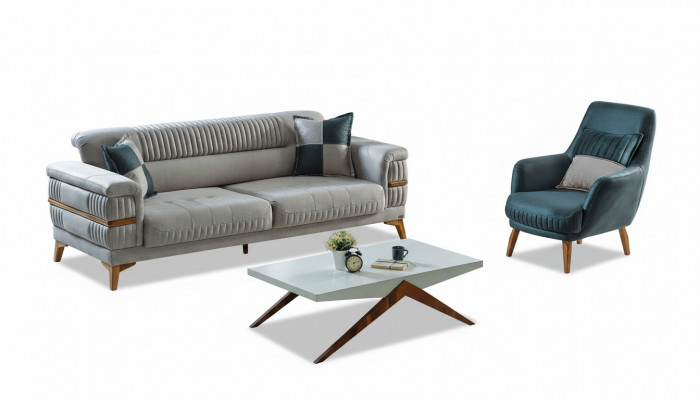 Sofagarnitur 3+1 Sëtzer Textil Holz Sofa 3 Sëtzer Modern Fauteuil Komplett Set Nei