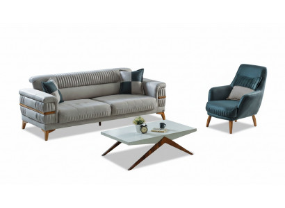 Sofagarnitur 3+1 Sëtzer Textil Holz Sofa 3 Sëtzer Modern Fauteuil Komplett Set Nei