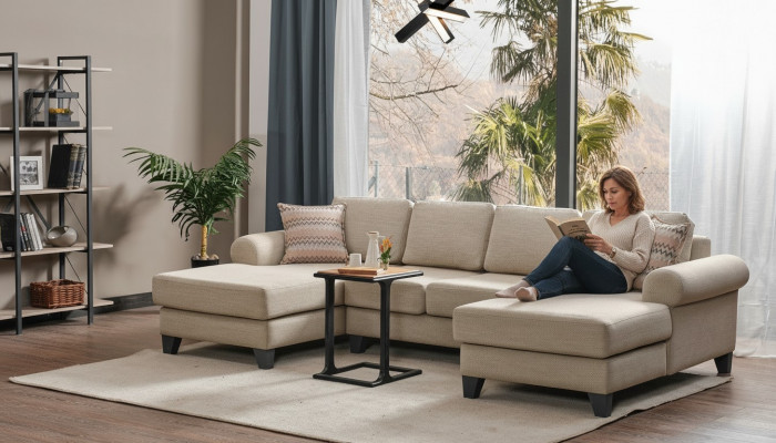 Wunnlandschaft Ecksëtz U-Form Couch Sëtz Polster Canapé Luxus Miwwelen Canape Moderne