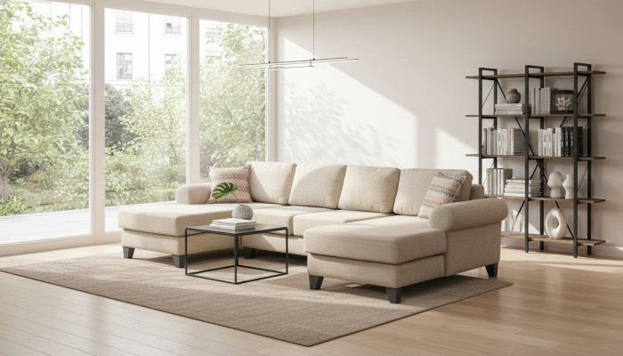 Wunnlandschaft Ecksëtz U-Form Couch Sëtz Polster Canapé Luxus Miwwelen Canape Moderne