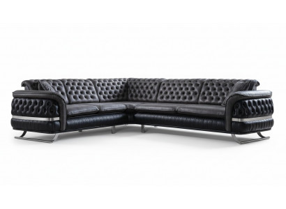 Ecksofa Wunnlandschaft Faarf Schwaarz U Form XXL Sofa Nei Chesterfield Nei