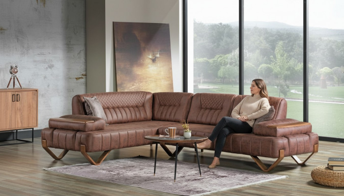 Ecksofa Wunnlandschaft Faarf Braun L-Form Sofa Nei Wunnzëmmer Ecksofa Luxus Nei
