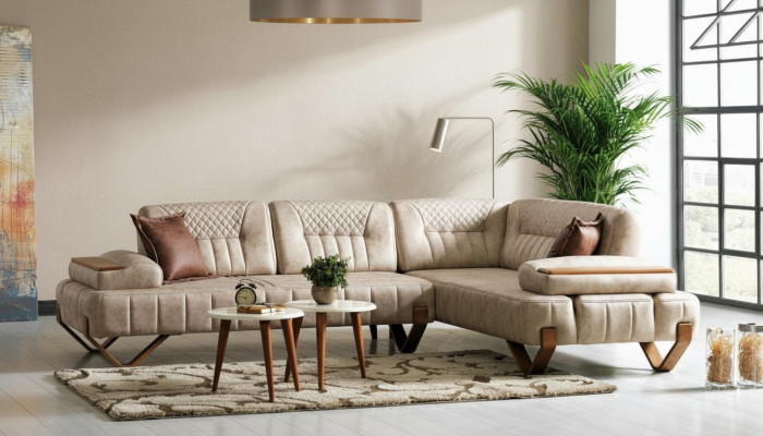 Eckcouch Wunnlandschaft Faarf Beige L-Form Canapé Nei Wunnzëmmer Eckcouch Luxus Nei
