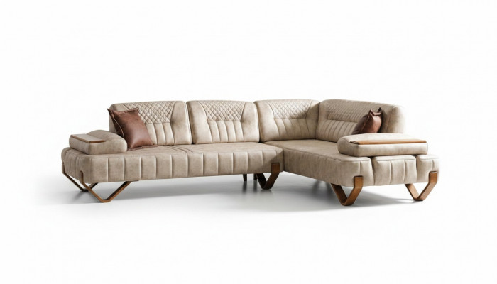 Eckcouch Wunnlandschaft Faarf Beige L-Form Canapé Nei Wunnzëmmer Eckcouch Luxus Nei