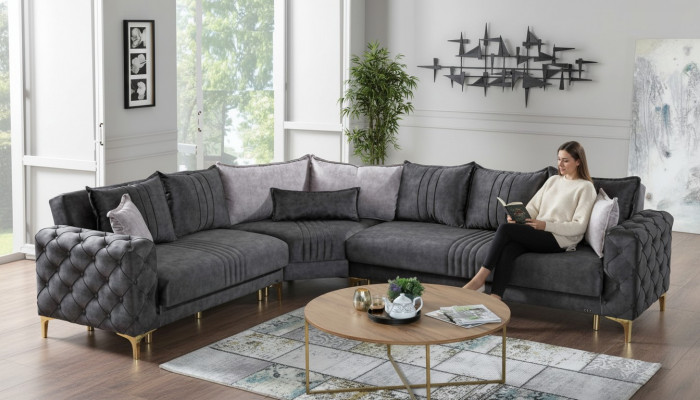 Gro Wunnzëmmer Ecksofa L-Form Modern Chesterfield Nei Luxus Sofa