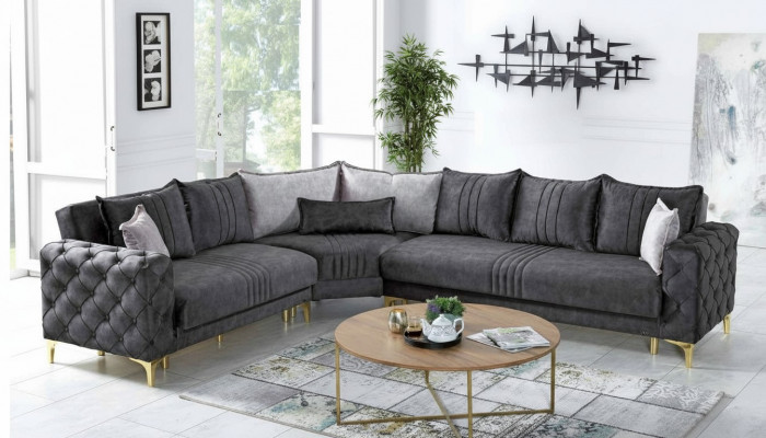 Gro Wunnzëmmer Ecksofa L-Form Modern Chesterfield Nei Luxus Sofa