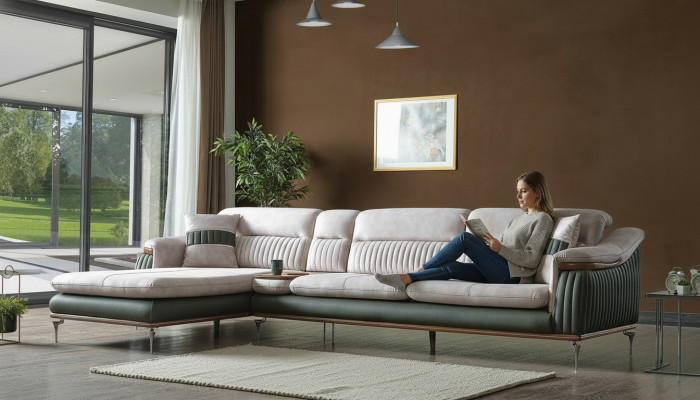 Wunnlandschaft Eckcouch L-Form Couch Sëtz Polstersofa Luxus Miwwelen Sofas modern