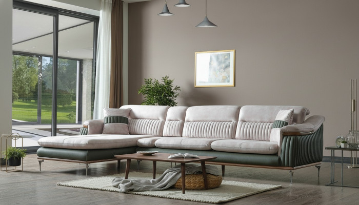 Wunnlandschaft Eckcouch L-Form Couch Sëtz Polstersofa Luxus Miwwelen Sofas modern