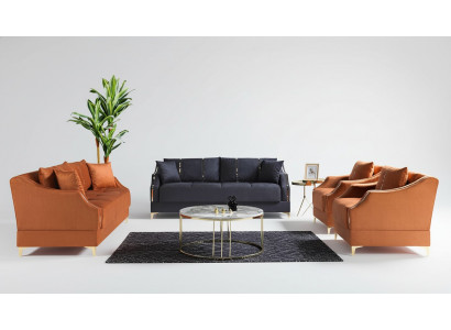 Sofagarnitur 3+2+1+1 Sëtzer Wunnzëmmer Set Komplett Textil Sofa Still Holz Nei