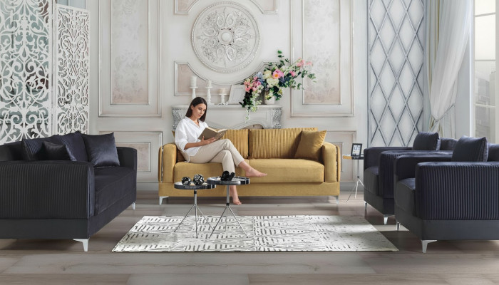 Sëtzgarnitur 3+2+1+1 Sëtzer Textil Modern Komplett Fotell Sofa 3 Sëtzer Luxus