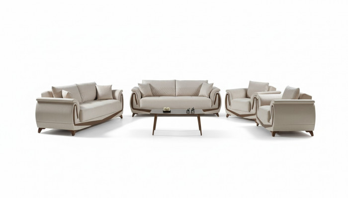 Sofagarnitur 3+2+1+1 Holz Wunnzëmmer Luxus Sofa Modern Stoff Komplett Nei