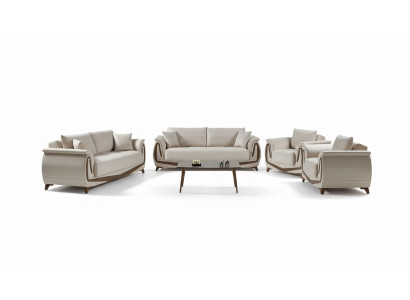 Sofagarnitur 3+2+1+1 Holz Wunnzëmmer Luxus Sofa Modern Stoff Komplett Nei