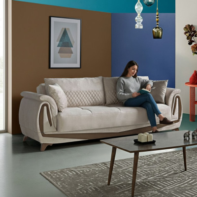 Luxus 3 Sëtzer Sofa Wunnzëmmerméigel Elegant Sofa 230cm Textil Beige Neit