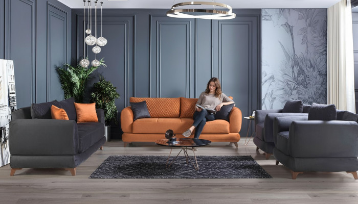 Sofasett 3+2+1+1 Holz Wunnzëmmer Luxus Sofa Modern Stoff Komplett