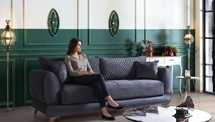 Dräisëtzer Couch mat Schloffunktion Sofa Bett Kippcouch Textil Sofas Couchen