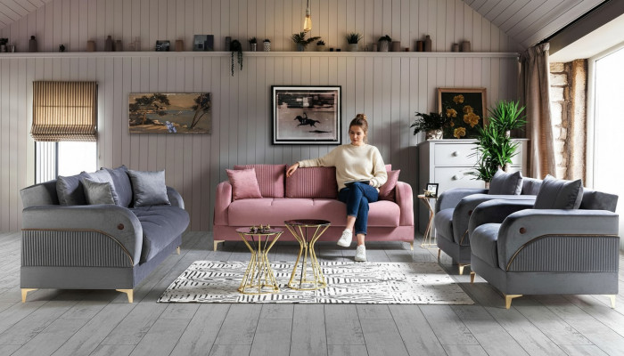 Sofagarnitur 3+3+1+1 Sëtzer Textil Modern Komplett Fauteuil Sofa 3 Sëtzer Luxus