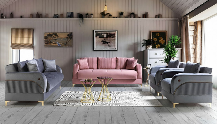 Sofagarnitur 3+3+1+1 Sëtzer Textil Modern Komplett Fauteuil Sofa 3 Sëtzer Luxus