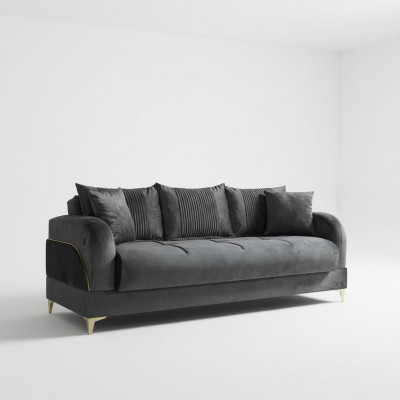 Grau Dräi-Sëtz Canapé Polster Miwwelen Canapéen Stoff Sofae Textil mat Këssen