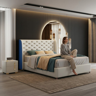 Schlofzëmmer Miwwelen Designer Bett, Bettgestell, Duebelbetter, Eleganz, Holz