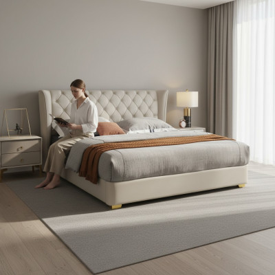 Chesterfield Design Bett Schlofzëmmer Kënschtlecher Liederpolster 180x200 Nei