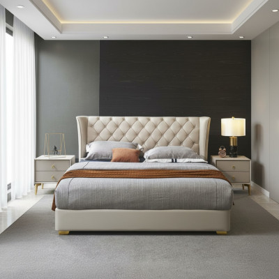 Chesterfield Design Bett Schlofzëmmer Kënschtlecher Liederpolster 180x200 Nei