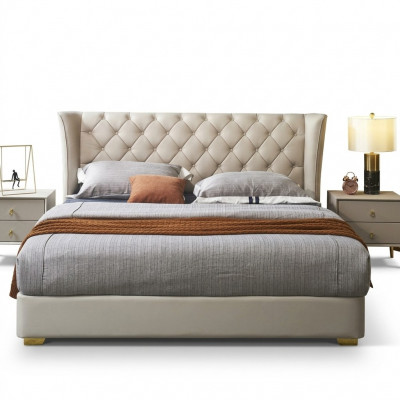 Chesterfield Design Bett Schlofzëmmer Kënschtlecher Liederpolster 180x200 Nei