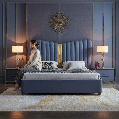 Bett Këssen Design Luxus Holz Duebelbetter Schlofkummer Hotel Miwwelen Nei