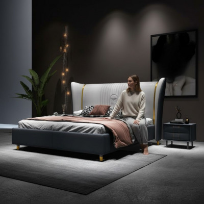 Luxus Bett aus Holz, Polsterbett, Schlofkummer 180x200cm Duebelbett Hotel Nei