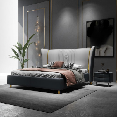 Luxus Bett aus Holz, Polsterbett, Schlofkummer 180x200cm Duebelbett Hotel Nei