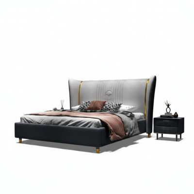 Luxus Bett aus Holz, Polsterbett, Schlofkummer 180x200cm Duebelbett Hotel Nei