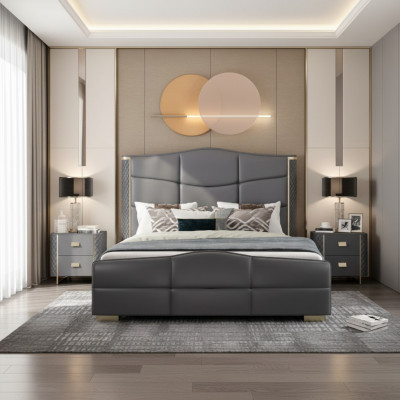 Duebelt Design Bett Modernes Hotel Luxus Schlofzëmmer Miwwel Bettrahmen
